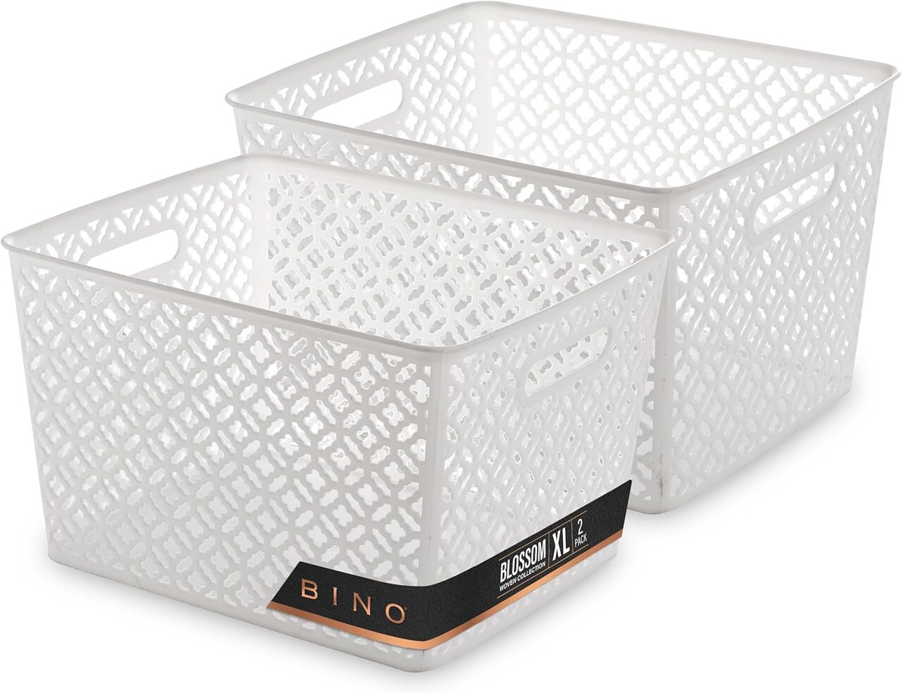 Multi-Use Organizer Bin l Built-in Handles l Plastic Woven Basket for Organizing